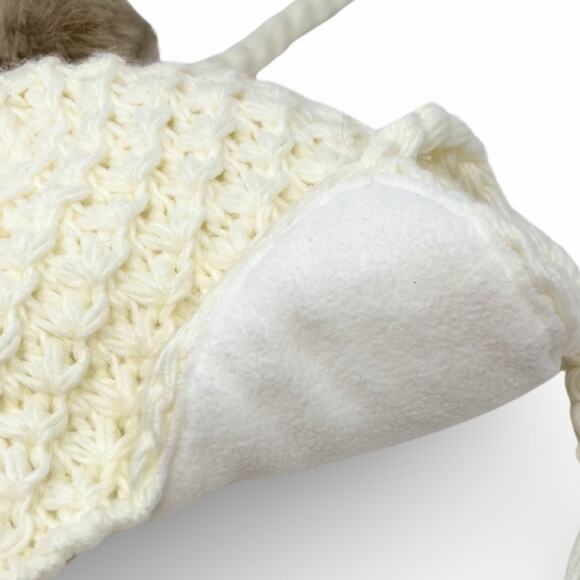 Cream Crochet Winter Hat & Gloves Set Pom Fleece Lined Ski NWT One Size - Picture 3 of 7